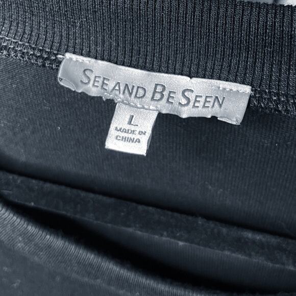 New See and Be Seen Large L Black Faux Fur Striped Detail Crew Neck Sweatshirt - Picture 8 of 11